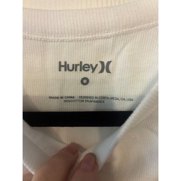 Hurley Womens White Ribbed Tank Top Paradise State Of Mind Graphic M 95% Cotton - Picture 2 of 2